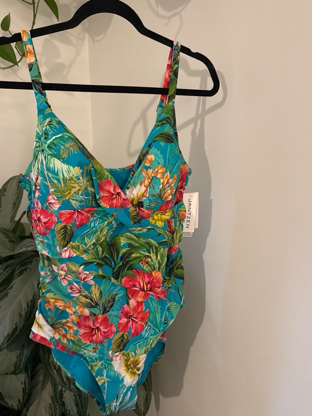 Jantzen Teal Tropical Floral One-Piece Swimsuit